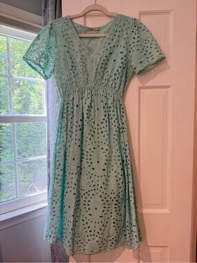 Valentina Mint Eyelet V-Neck Midi Dress